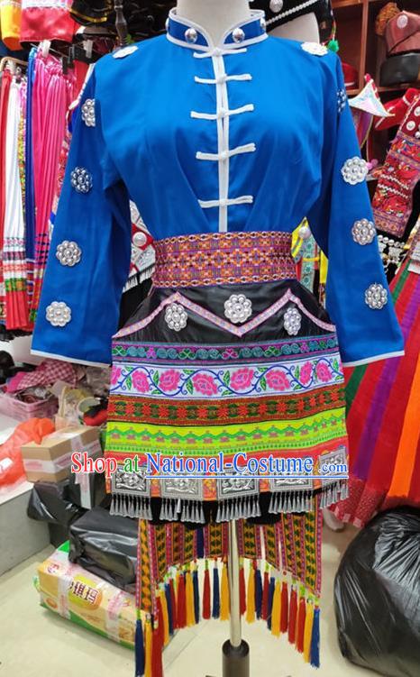 Chinese Miao Nationality Folk Dance Clothing Guizhou Ethnic Pheasant Dance Garments Hmong Minority Woman Performance Short Dress Outfits