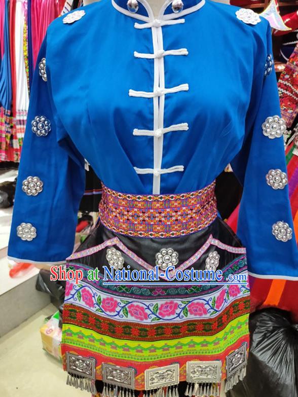 Chinese Miao Nationality Folk Dance Clothing Guizhou Ethnic Pheasant Dance Garments Hmong Minority Woman Performance Short Dress Outfits