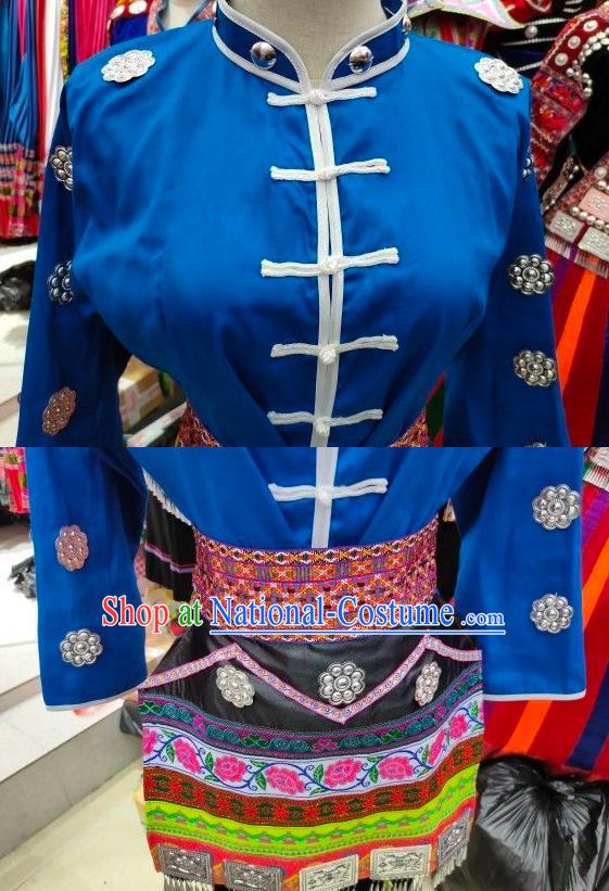 Chinese Miao Nationality Folk Dance Clothing Guizhou Ethnic Pheasant Dance Garments Hmong Minority Woman Performance Short Dress Outfits