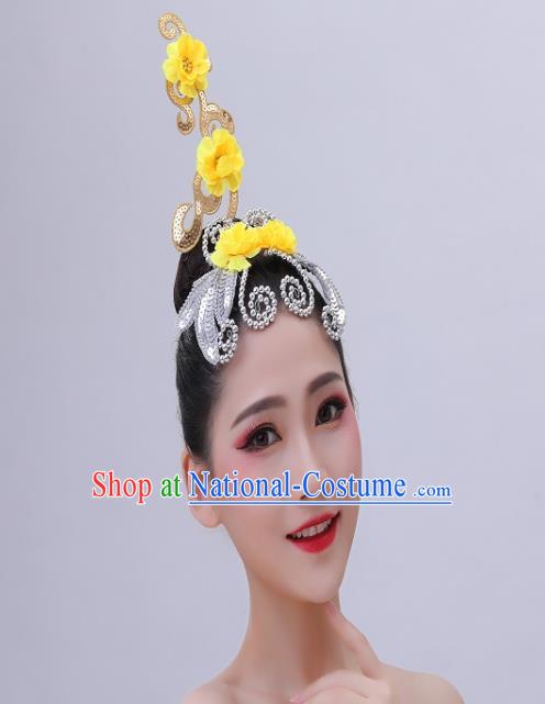 Chinese Yangko Dance Hair Accessories Handmade Fan Dance Performance Hair Crown Folk Dance Yellow Plum Headpiece