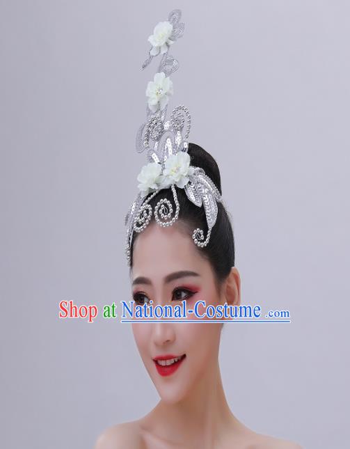 Chinese Yangko Dance Headdress Handmade Fan Dance White Plum Hair Crown Folk Dance Hair Accessories