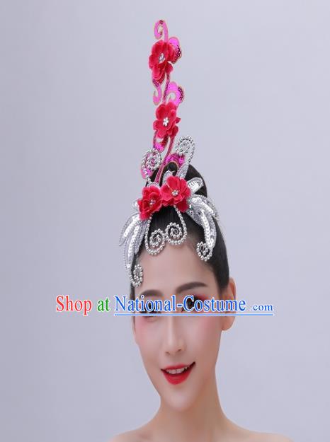 Chinese Folk Dance Hair Accessories Yangko Dance Headdress Handmade Fan Dance Rosy Plum Hair Crown