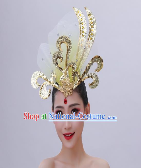 Chinese Opening Dance Hair Crown Woman Group Dance Golden Sequins Headpiece Classical Dance Hair Accessories