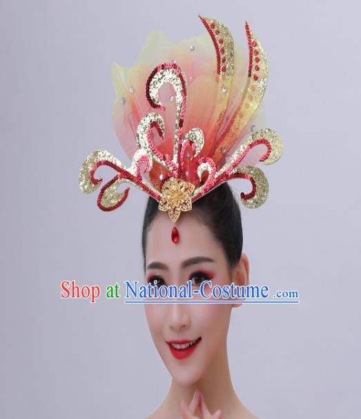 Chinese Opening Dance Hair Accessories Classical Dance Hair Crown Woman Group Dance Rosy Sequins Headpiece