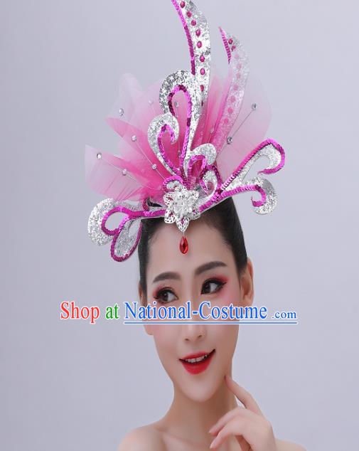 Chinese Woman Group Dance Purple Sequins Headpiece Opening Dance Hair Accessories Classical Dance Hair Crown