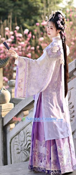 China Ancient Patrician Lady Garment Costumes Ming Dynasty Young Beauty Historical Clothing Traditional Purple Hanfu Dress Complete Set