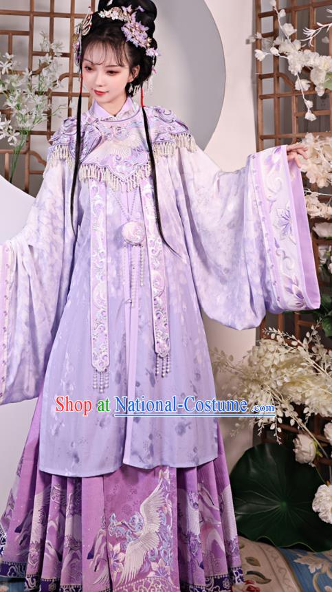 China Ancient Patrician Lady Garment Costumes Ming Dynasty Young Beauty Historical Clothing Traditional Purple Hanfu Dress Complete Set