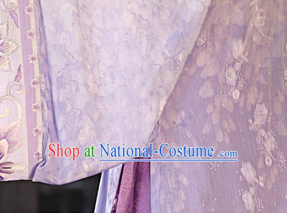 China Ancient Patrician Lady Garment Costumes Ming Dynasty Young Beauty Historical Clothing Traditional Purple Hanfu Dress Complete Set