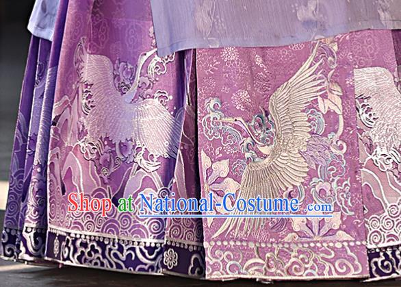 China Ancient Patrician Lady Garment Costumes Ming Dynasty Young Beauty Historical Clothing Traditional Purple Hanfu Dress Complete Set