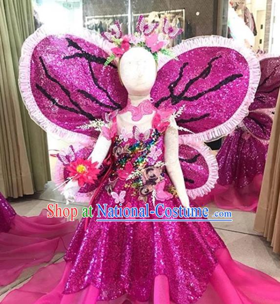 Top Christmas Evening Wear Children Performance Clothing Girl Compere Formal Garment Catwalks Rosy Trailing Full Dress