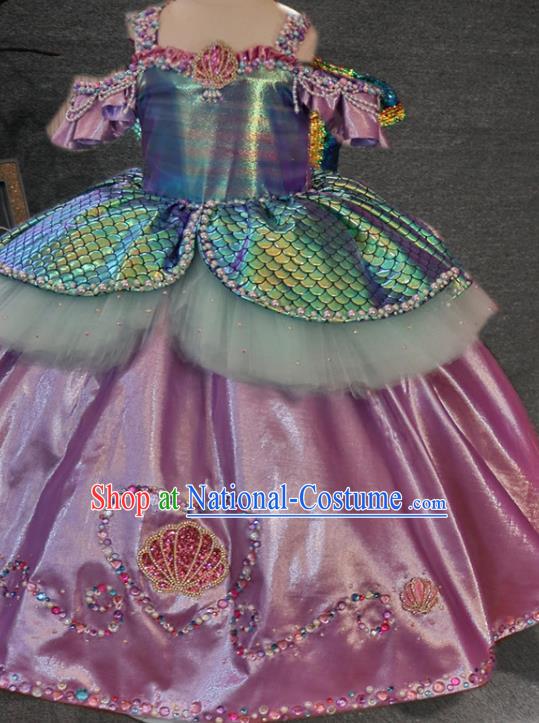 Top Girl Stage Show Formal Garment Catwalks Pink Satin Bubble Dress Christmas Princess Evening Wear Children Performance Clothing