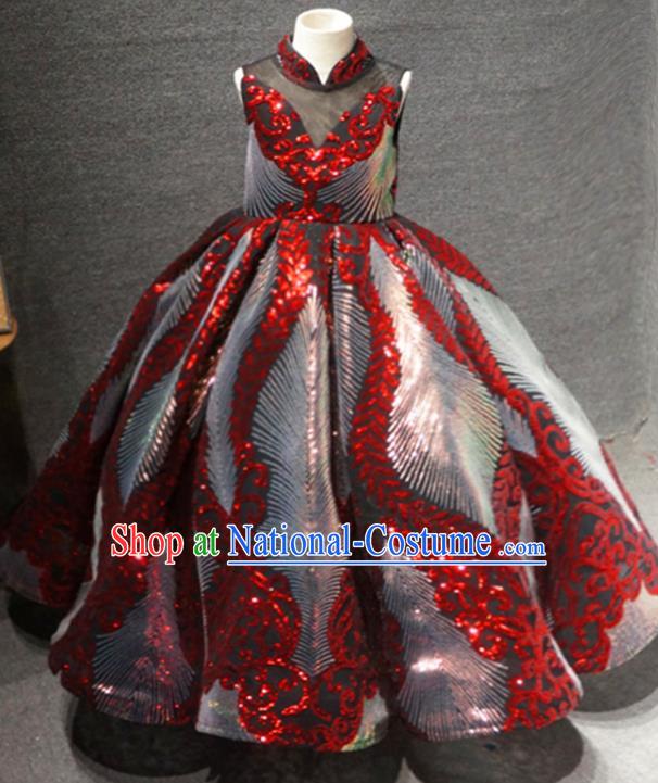 Top Children Compere Clothing Girl Stage Show Formal Garment Catwalks Sequins Long Dress Christmas Princess Evening Wear