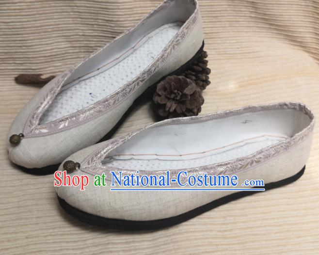 Handmade China Ethnic Folk Dance Shoes National Woman Shoes Yunnan Gray Flax Shoes