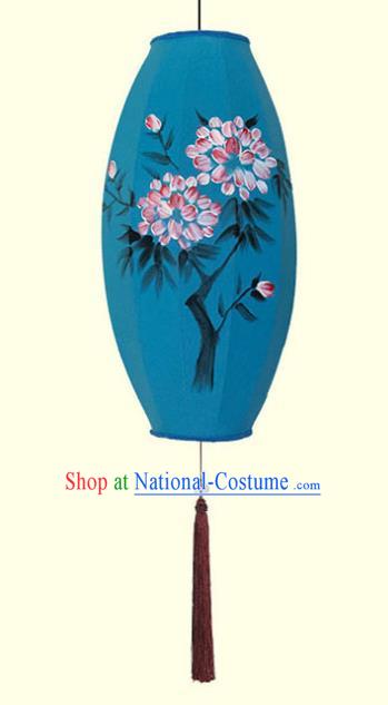 China Hand Painting Flowers Lantern Classical Blue Cloth Lamp Traditional Festival Hanging Lanterns