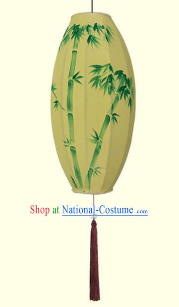 China Traditional Festival Hanging Lanterns Hand Painting Bamboo Lantern Classical Yellow Cloth Lamp