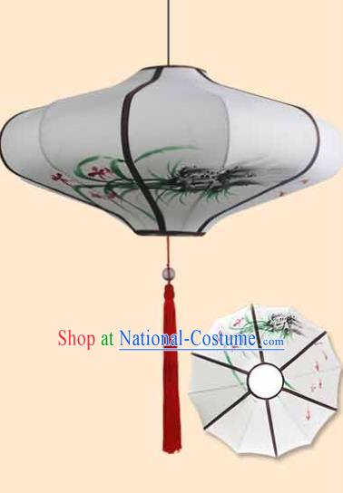 China Handmade Printing Orchids Lantern Classical White Cloth Hanging Lotus Lamp Traditional Festival Palace Lanterns