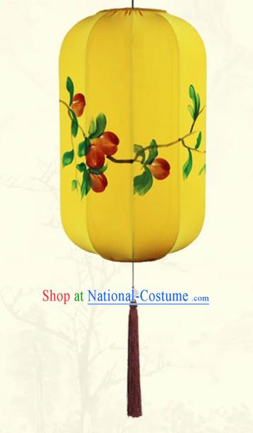 China Handmade Painting Lantern Classical Yellow Cloth Hanging Lamp Traditional New Year Wax Gourd Lanterns