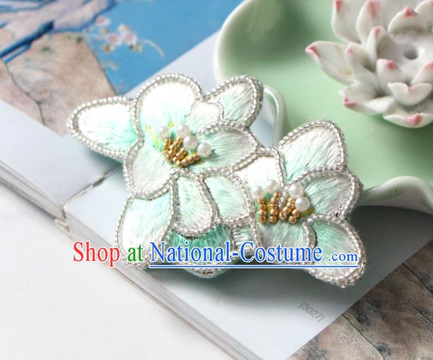 Handmade China Embroidered Light Green Mangnolia Hair Claw Classical Qipao Hair Accessories Pearls Hair Stick