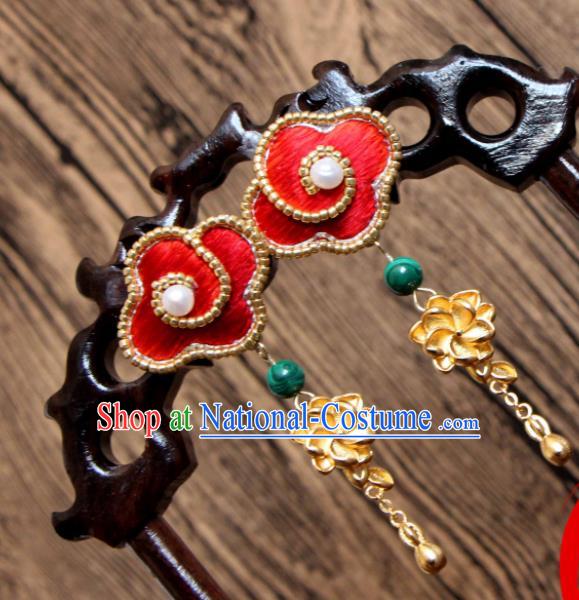 China Suzhou Embroidered Red Cloud Earrings National Cheongsam Ear Jewelry Handmade Golden Flower Ear Accessories