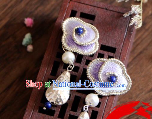 China Handmade Silver Ear Accessories Suzhou Embroidered Lilac Cloud Earrings National Cheongsam Ear Jewelry