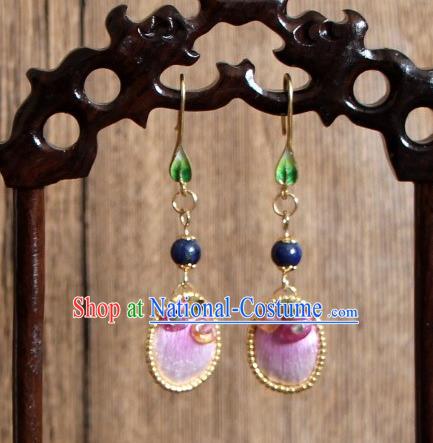 China Handmade Cheongsam Ear Accessories Suzhou Embroidered Pink Earrings National Woman Ear Jewelry