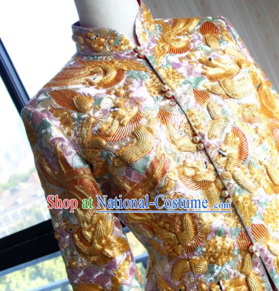 Chinese Traditional Wedding Garment Costumes Bride Xiuhe Suits Embroidered Phoenix Champagne Dress