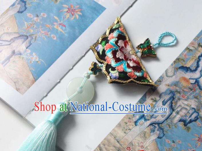 Handmade China Suzhou Embroidered Flowers Belt Pendant Classical Hanfu Blue Tassel Waist Accessories