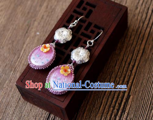 China Suzhou Embroidered Pink Earrings National Woman Silver Ear Jewelry Handmade Cheongsam Pearls Ear Accessories