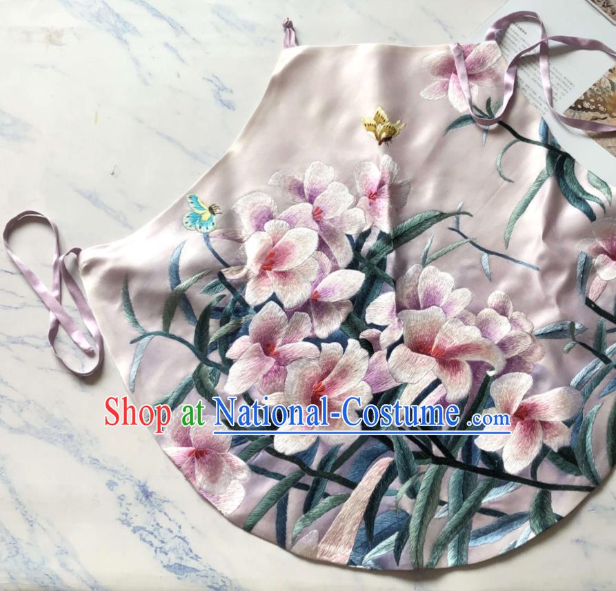 Chinese Suzhou Embroidered Orchids Bellyband Traditional Light Pink Silk Stomachers Clothing National Woman Underwear