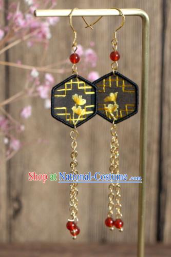 China Suzhou Embroidered Ginkgo Leaf Earrings National Cheongsam Ear Jewelry Handmade Golden Tassel Ear Accessories