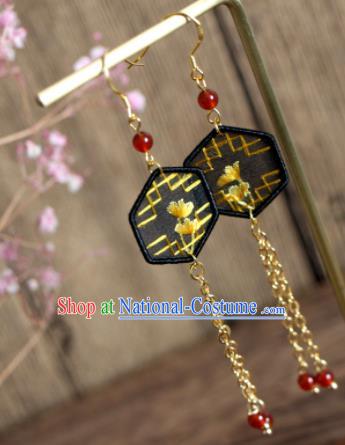 China Suzhou Embroidered Ginkgo Leaf Earrings National Cheongsam Ear Jewelry Handmade Golden Tassel Ear Accessories