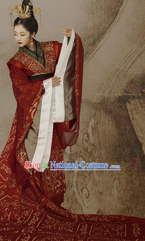 China Ancient Empress Embroidered Red Dress Garments Traditional Han Dynasty Court Queen Historical Clothing Full Set