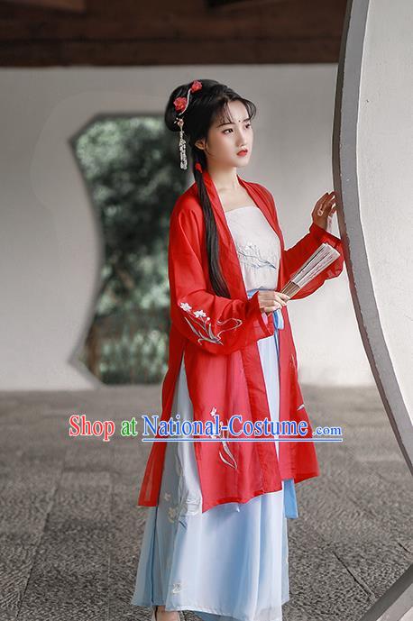 China Ancient Young Lady Embroidered Hanfu Dress Traditional Historical Garment Costumes Song Dynasty Village Girl Clothing