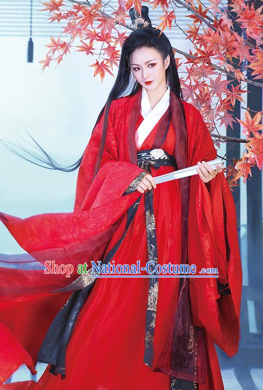 China Traditional Jin Dynasty Young Childe Historical Garment Costumes Ancient Swordsman Red Hanfu Clothing for Men