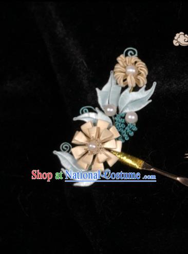 China Handmade Silk Chrysanthemum Hairpin Traditional Hanfu Hair Accessories Ancient Young Lady Hair Stick