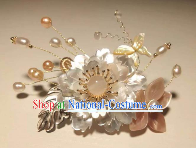 China Handmade Hairpin Traditional Hanfu Hair Accessories Ancient Princess Shell Peony Butterfly Hair Stick