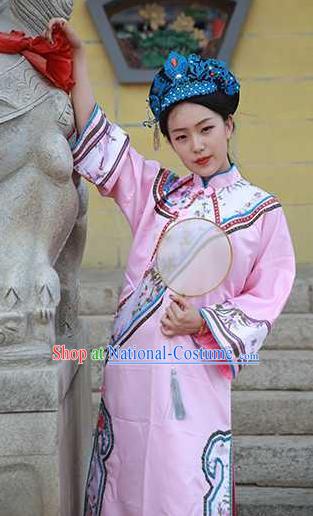 Chinese Qing Dynasty Imperial Concubine Clothing Ancient Manchu Lady Pink Qipao Dress Drama Story of Yanxi Palace Wei Yingluo Garment Costumes