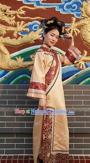 Chinese Drama Story of Yanxi Palace Garment Costumes Qing Dynasty Imperial Concubine Clothing Ancient Manchu Lady Yellow Qipao Dress