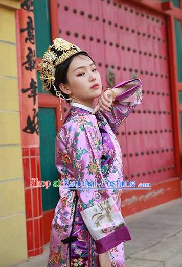 Chinese Ancient Manchu Queen Purple Qipao Dress Drama Empresses in the Palace Garment Costumes Qing Dynasty Imperial Concubine Clothing