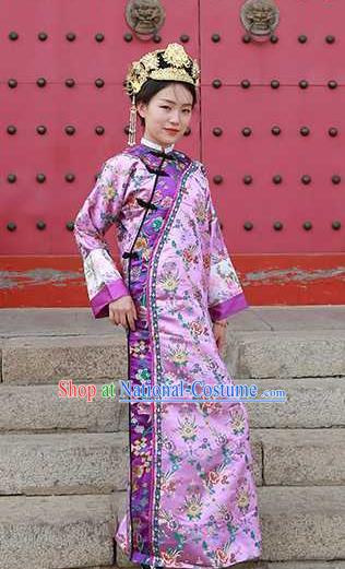 Chinese Ancient Manchu Queen Purple Qipao Dress Drama Empresses in the Palace Garment Costumes Qing Dynasty Imperial Concubine Clothing