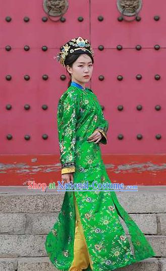 Chinese Ancient Imperial Concubine Green Qipao Dress Drama Empresses in the Palace Garment Costumes Qing Dynasty Court Woman Clothing