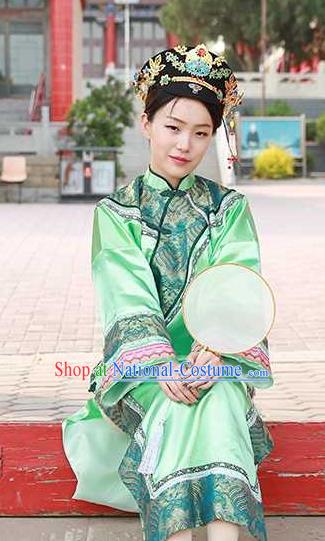 Chinese Ancient Court Woman Green Dress Drama Empresses in the Palace Garment Costumes Qing Dynasty Imperial Consort Clothing