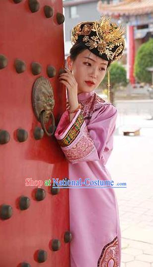 Chinese Drama Empresses in the Palace Garment Costume Qing Dynasty Manchu Princess Clothing Ancient Court Lady Pink Dress