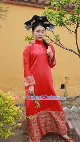 Chinese Ancient Manchu Princess Red Dress Drama Empresses in the Palace Garment Costume Qing Dynasty Court Lady Clothing