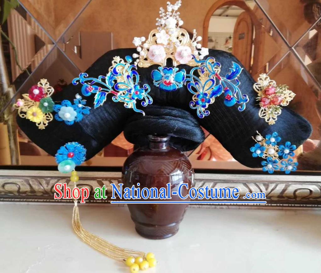 China Handmade Qing Dynasty Imperial Consort Hair Crown Traditional Empresses in the Palace Court Headdress Ancient Court Woman Hat Headwear