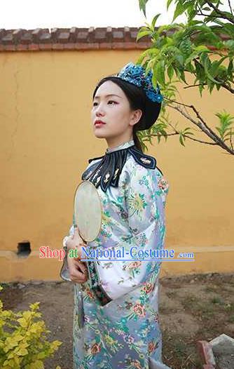 Chinese Ancient Manchu Lady White Qipao Dress Drama Story of Yanxi Palace Wei Yingluo Garment Costumes Qing Dynasty Imperial Concubine Clothing