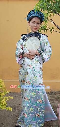 Chinese Ancient Manchu Lady White Qipao Dress Drama Story of Yanxi Palace Wei Yingluo Garment Costumes Qing Dynasty Imperial Concubine Clothing