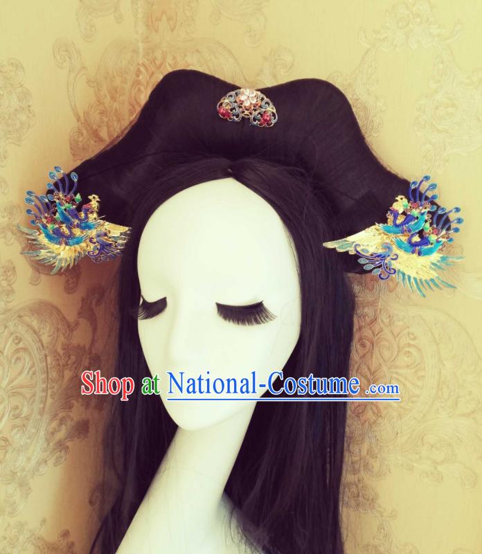 Chinese Handmade Cloisonne Phoenix Hairpins Traditional Qing Dynasty Court Hair Accessories Ancient Imperial Consort Hair Stick