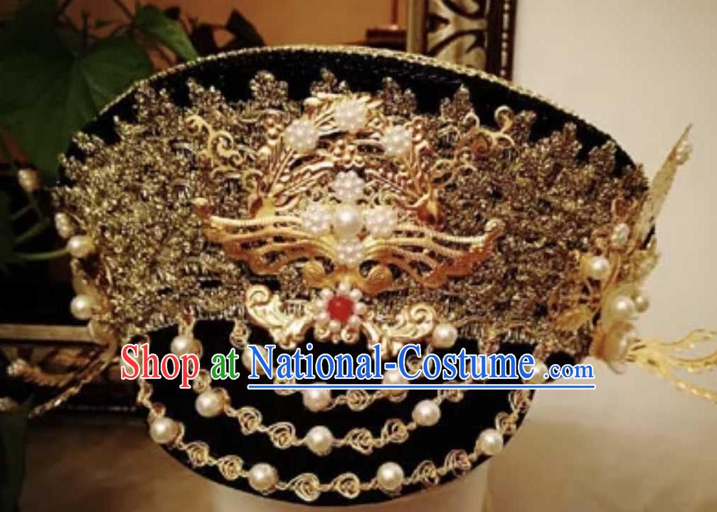 China Handmade Qing Dynasty Queen Hair Crown Traditional Empresses in the Palace Court Headwear Ancient Manchu Empress Hat