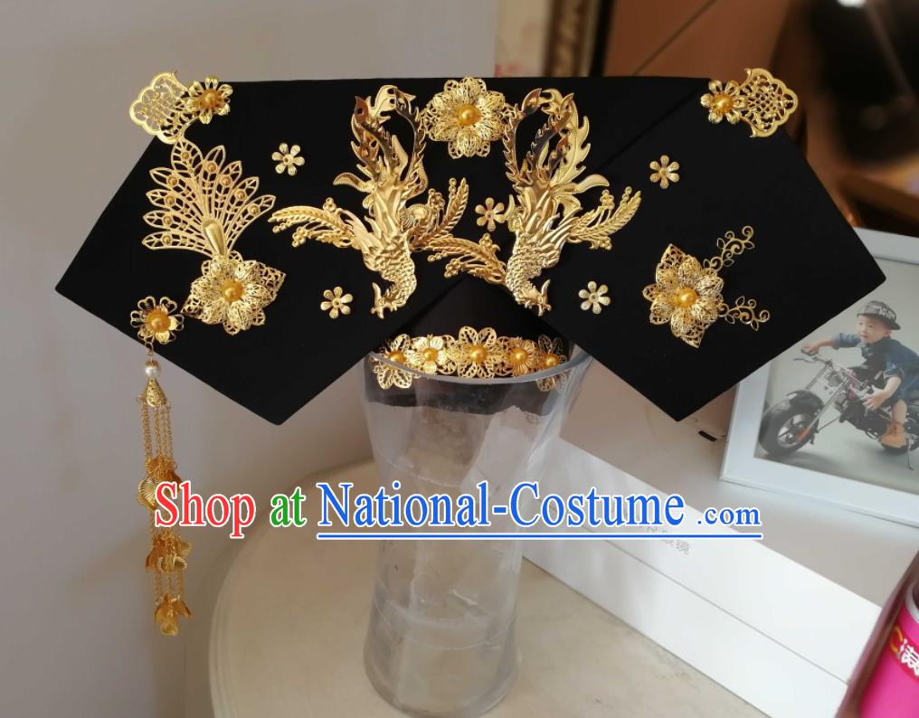 China Handmade Qing Dynasty Princess Hair Crown Traditional Empresses in the Palace Court Headwear Ancient Palace Lady Great Wing Hat